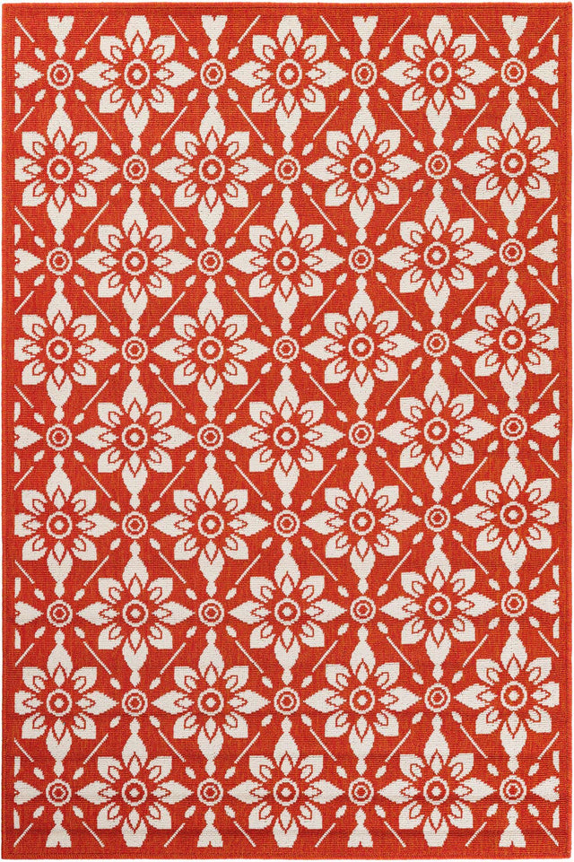 Rust Red 4' 1 x 6' 1 Outdoor Trellis Rectangle Area Rug Weather Resistant for Patio, Deck, Terrace, Balcony, Porch Geometric Design Water Safe Outside Carpet for Sale at Rug Engine