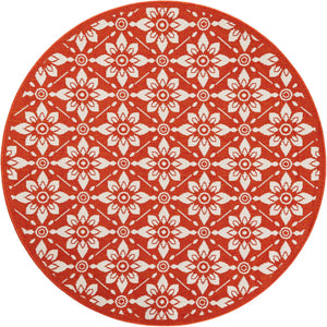 Rust Red 5' 1 x 5' 1 Outdoor Trellis Round Area Rug Weather Resistant for Patio, Deck, Terrace, Balcony, Porch Geometric Design Water Safe Outside Carpet for Sale at Rug Engine