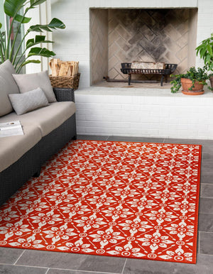 Rust Red 2' x 3' 1 Outdoor Trellis Rectangle Area Rug Weather Resistant for Patio, Deck, Terrace, Balcony, Porch Geometric Design Water Safe Outside Carpet for Sale at Rug Engine