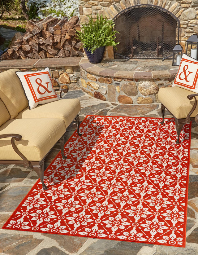 Rust Red 2' x 3' 1 Outdoor Trellis Rectangle Area Rug Weather Resistant for Patio, Deck, Terrace, Balcony, Porch Geometric Design Water Safe Outside Carpet for Sale at Rug Engine