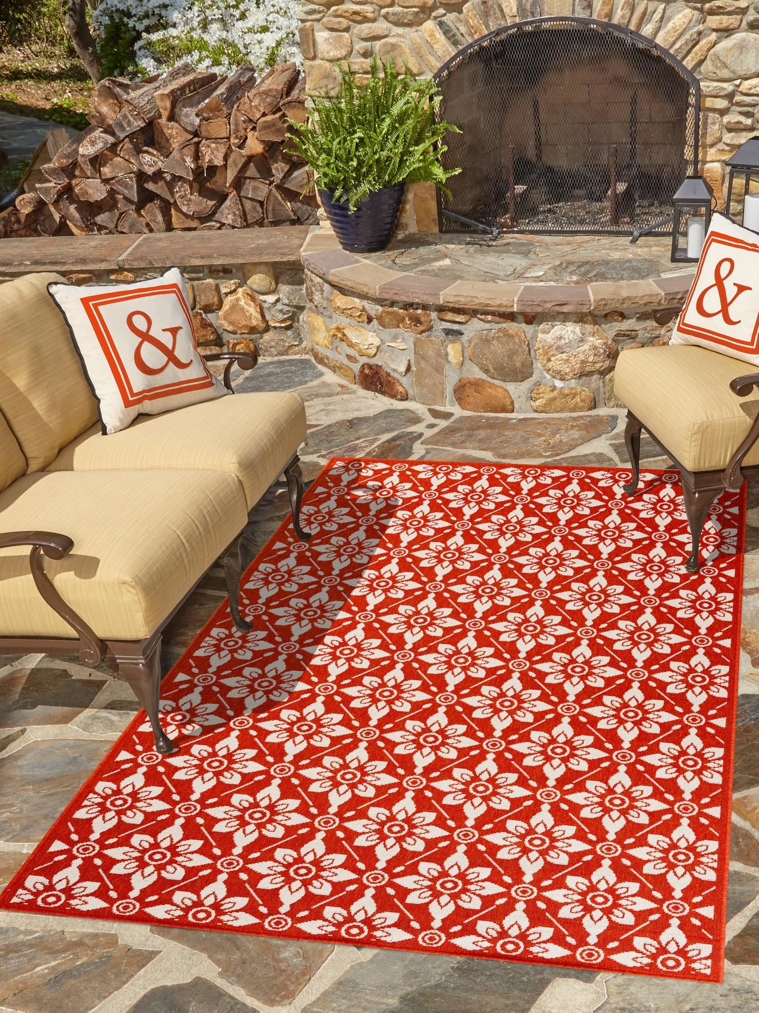 Rust Red 7' 10 x 10' Outdoor Trellis Rectangle Area Rug Weather Resistant for Patio, Deck, Terrace, Balcony, Porch Geometric Design Water Safe Outside Carpet for Sale at Rug Engine