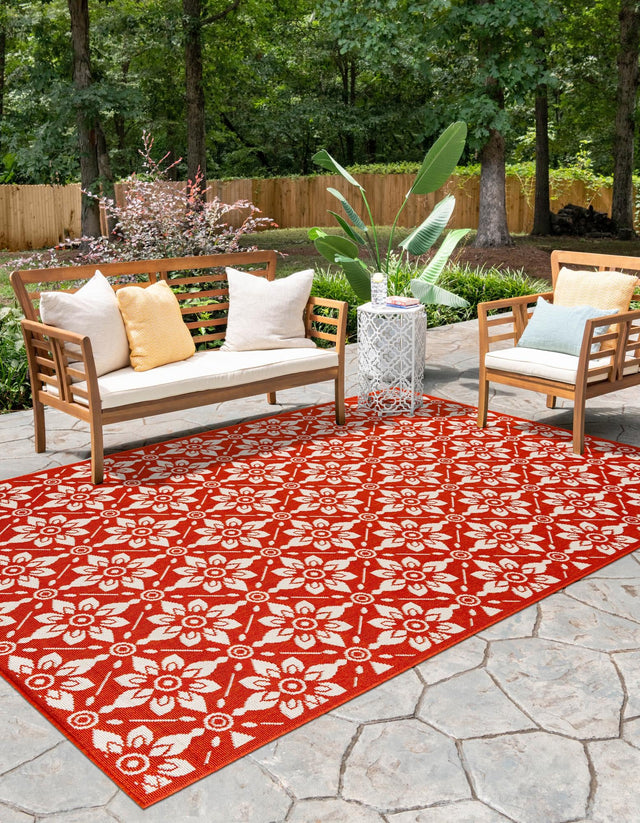 Rust Red 9' x 12' Outdoor Trellis Rectangle Area Rug Weather Resistant for Patio, Deck, Terrace, Balcony, Porch Geometric Design Water Safe Outside Carpet for Sale at Rug Engine