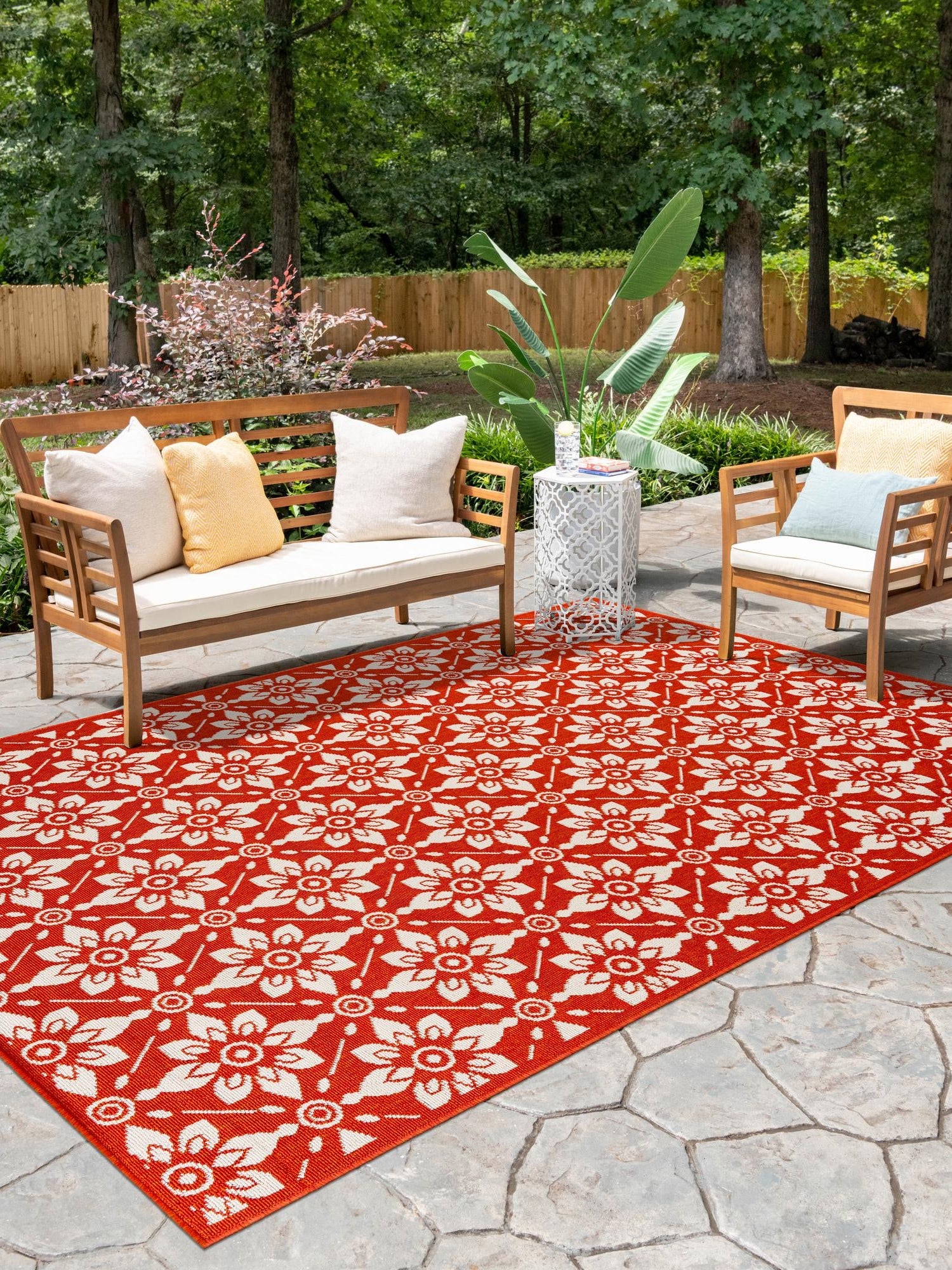 Rust Red 10' x 14' 1 Outdoor Trellis Rectangle Area Rug Weather Resistant for Patio, Deck, Terrace, Balcony, Porch Geometric Design Water Safe Outside Carpet for Sale at Rug Engine