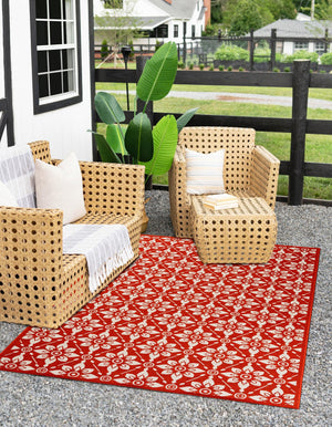 Rust Red 9' x 12' Outdoor Trellis Rectangle Area Rug Weather Resistant for Patio, Deck, Terrace, Balcony, Porch Geometric Design Water Safe Outside Carpet for Sale at Rug Engine