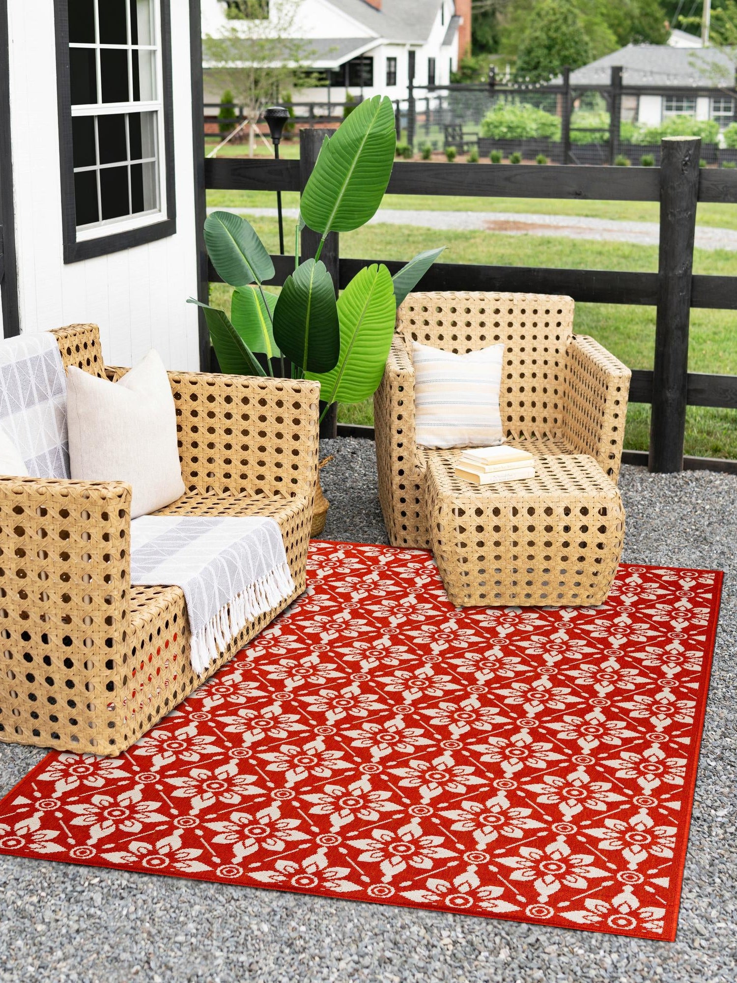 Rust Red 2' x 3' 1 Outdoor Trellis Rectangle Area Rug Weather Resistant for Patio, Deck, Terrace, Balcony, Porch Geometric Design Water Safe Outside Carpet for Sale at Rug Engine