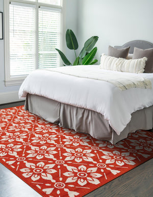Rust Red 9' x 12' Outdoor Trellis Rectangle Area Rug Weather Resistant for Patio, Deck, Terrace, Balcony, Porch Geometric Design Water Safe Outside Carpet for Sale at Rug Engine