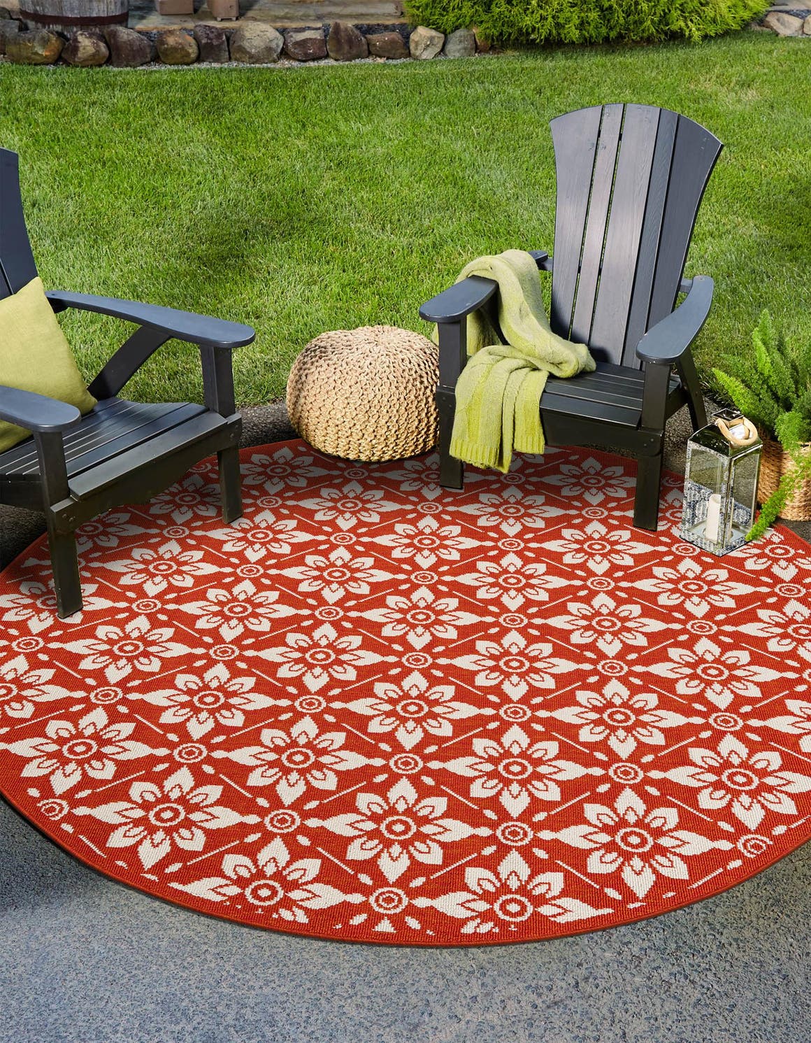 Rust Red 3' 1 x 3' 1 Outdoor Trellis Round Area Rug Weather Resistant for Patio, Deck, Terrace, Balcony, Porch Geometric Design Water Safe Outside Carpet for Sale at Rug Engine