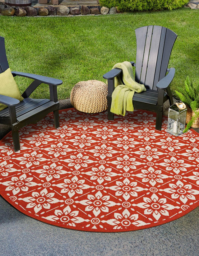 Rust Red 3' 1 x 3' 1 Outdoor Trellis Round Area Rug Weather Resistant for Patio, Deck, Terrace, Balcony, Porch Geometric Design Water Safe Outside Carpet for Sale at Rug Engine
