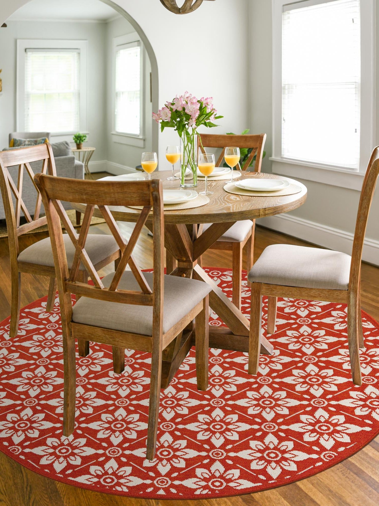 Rust Red 3' 1 x 3' 1 Outdoor Trellis Round Area Rug Weather Resistant for Patio, Deck, Terrace, Balcony, Porch Geometric Design Water Safe Outside Carpet for Sale at Rug Engine