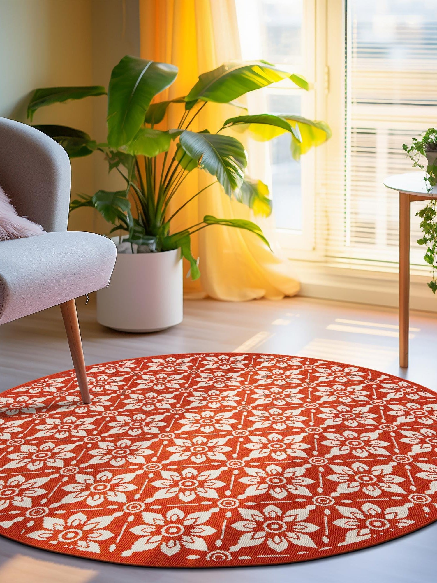 Rust Red 4' 1 x 4' 1 Outdoor Trellis Round Area Rug Weather Resistant for Patio, Deck, Terrace, Balcony, Porch Geometric Design Water Safe Outside Carpet for Sale at Rug Engine