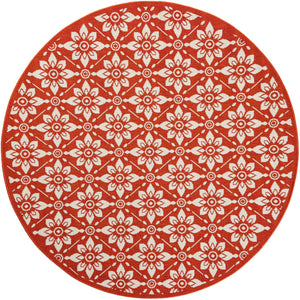 Rust Red 6' 1 x 6' 1 Outdoor Trellis Round Area Rug Weather Resistant for Patio, Deck, Terrace, Balcony, Porch Geometric Design Water Safe Outside Carpet for Sale at Rug Engine