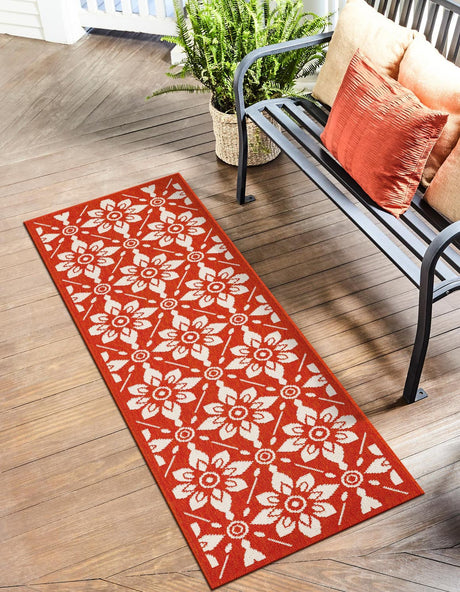 Rust Red 2' 7 x 12' Outdoor Trellis Runner Area Rug Weather Resistant for Patio, Deck, Terrace, Balcony, Porch Geometric Design Water Safe Outside Carpet for Sale at Rug Engine