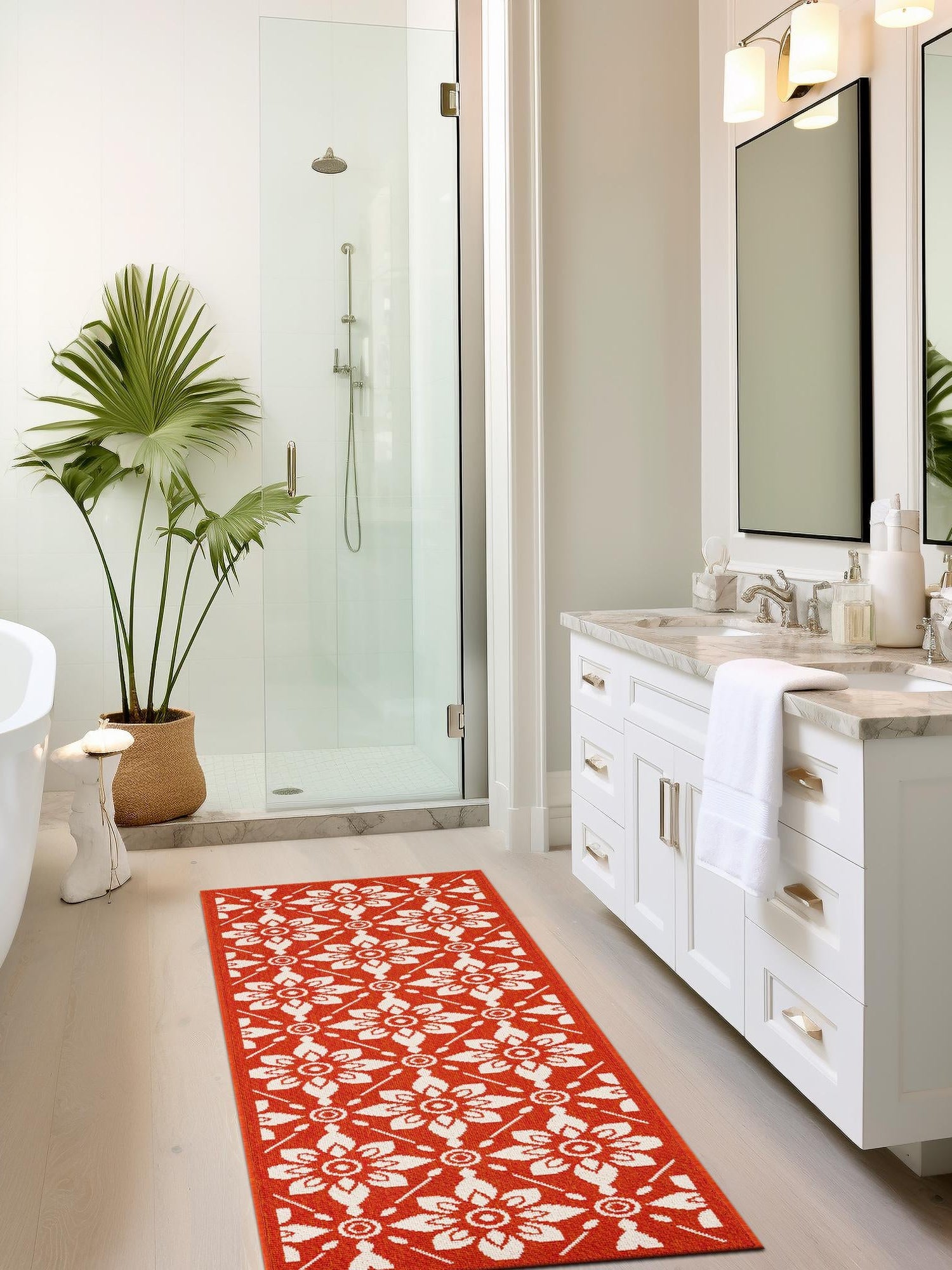 Rust Red 2' 7 x 12' Outdoor Trellis Runner Area Rug Weather Resistant for Patio, Deck, Terrace, Balcony, Porch Geometric Design Water Safe Outside Carpet for Sale at Rug Engine