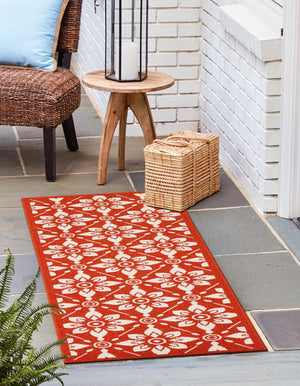 Rust Red 2' 7 x 12' Outdoor Trellis Runner Area Rug Weather Resistant for Patio, Deck, Terrace, Balcony, Porch Geometric Design Water Safe Outside Carpet for Sale at Rug Engine