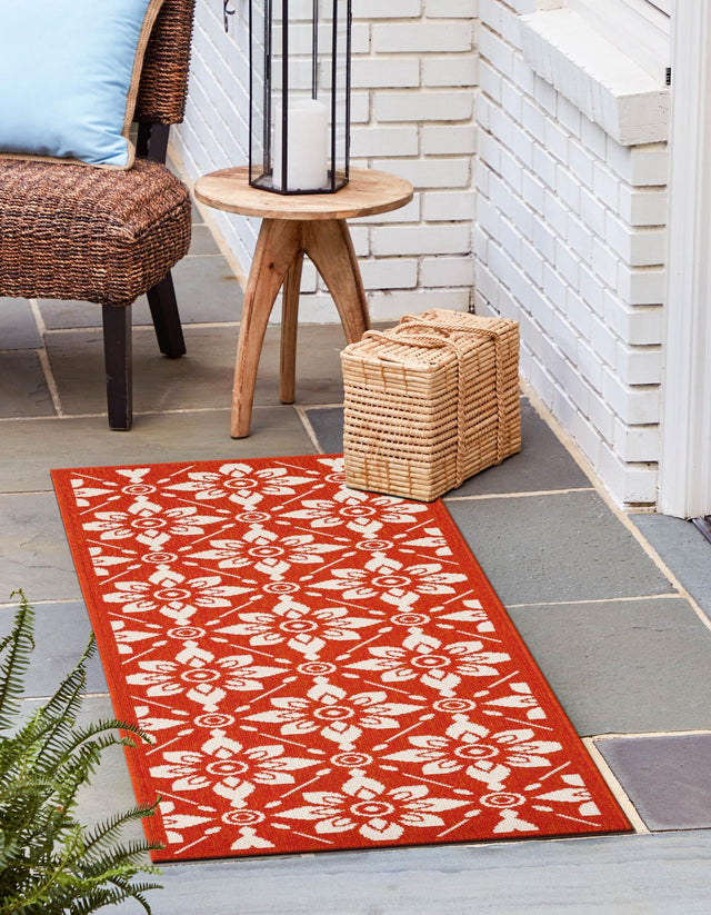 Rust Red 2' 7 x 12' Outdoor Trellis Runner Area Rug Weather Resistant for Patio, Deck, Terrace, Balcony, Porch Geometric Design Water Safe Outside Carpet for Sale at Rug Engine