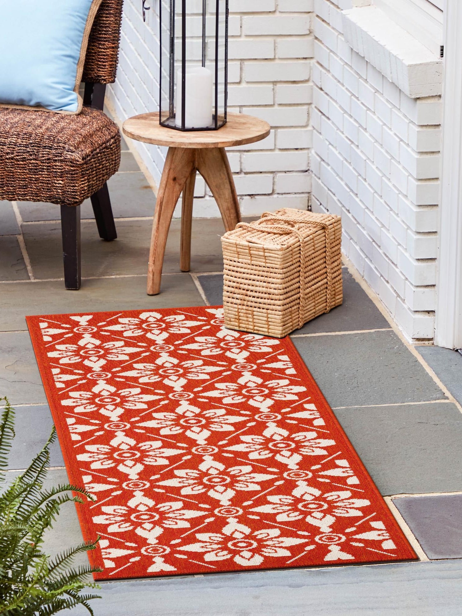Rust Red 2' x 5' 1 Outdoor Trellis Runner Area Rug Weather Resistant for Patio, Deck, Terrace, Balcony, Porch Geometric Design Water Safe Outside Carpet for Sale at Rug Engine
