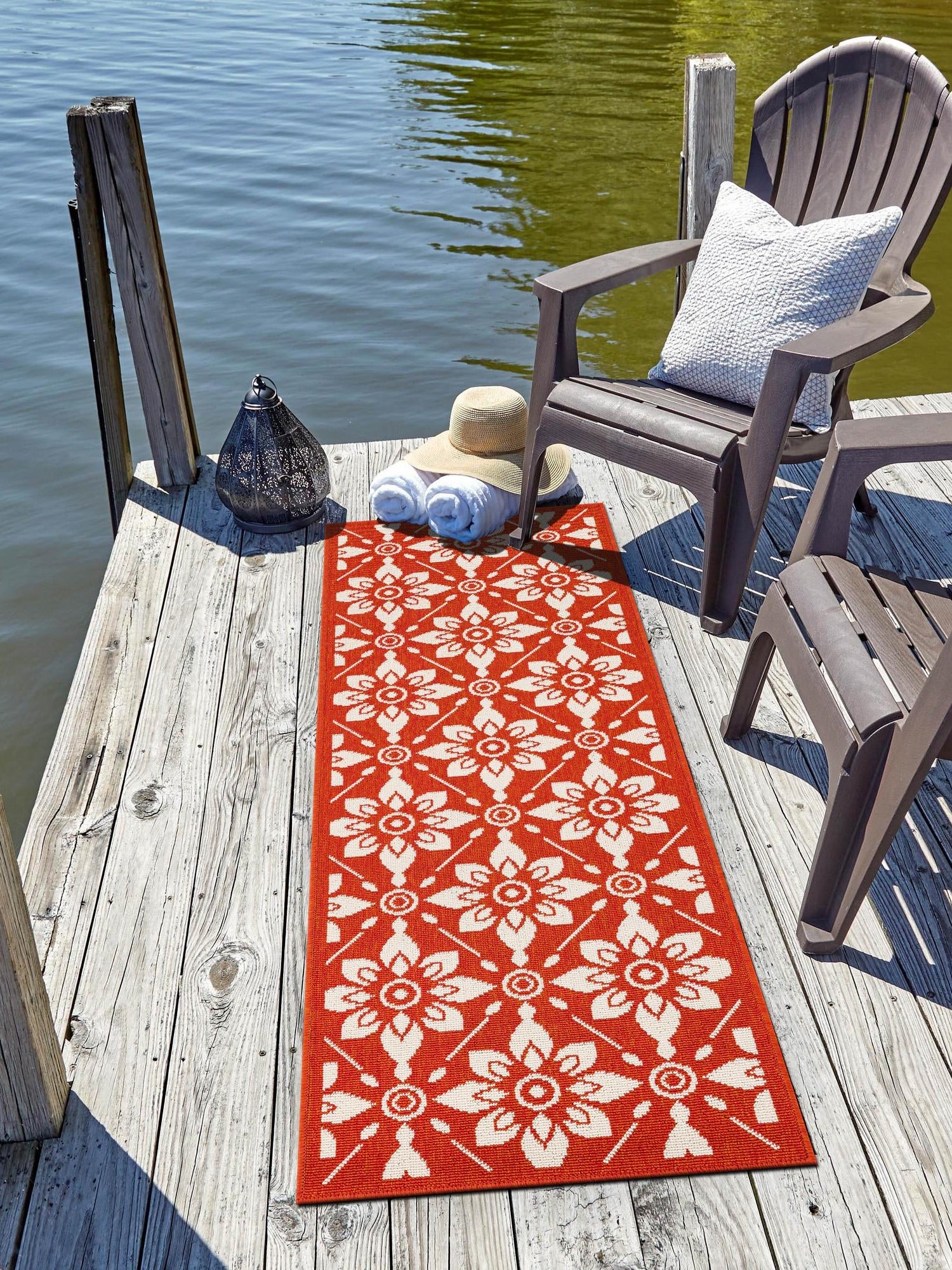 Rust Red 2' 7 x 12' Outdoor Trellis Runner Area Rug Weather Resistant for Patio, Deck, Terrace, Balcony, Porch Geometric Design Water Safe Outside Carpet for Sale at Rug Engine