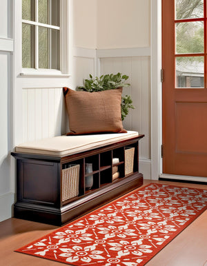 Rust Red 2' x 6' 1 Outdoor Trellis Runner Area Rug Weather Resistant for Patio, Deck, Terrace, Balcony, Porch Geometric Design Water Safe Outside Carpet for Sale at Rug Engine