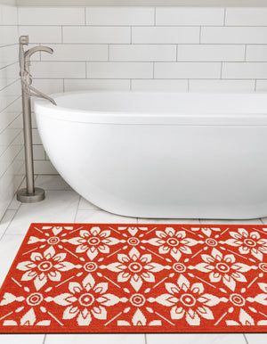 Rust Red 2' x 6' 1 Outdoor Trellis Runner Area Rug Weather Resistant for Patio, Deck, Terrace, Balcony, Porch Geometric Design Water Safe Outside Carpet for Sale at Rug Engine
