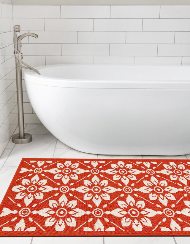 Rust Red 2' x 6' 1 Outdoor Trellis Runner Area Rug Weather Resistant for Patio, Deck, Terrace, Balcony, Porch Geometric Design Water Safe Outside Carpet for Sale at Rug Engine