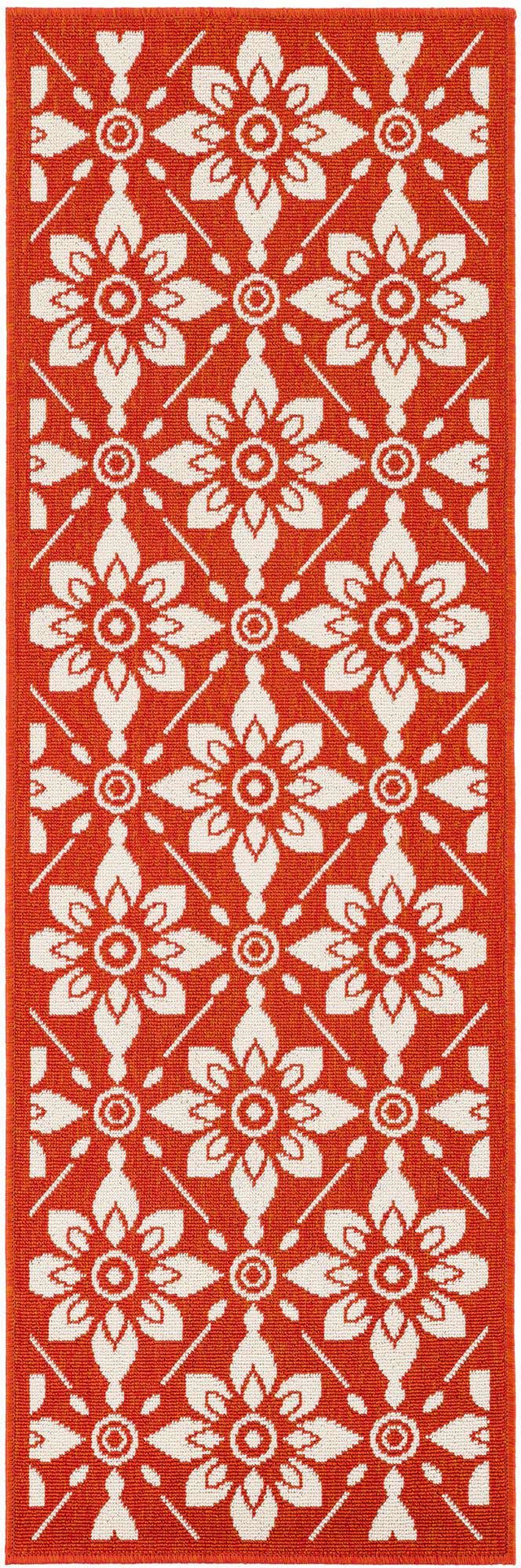 Rust Red 2' x 6' 1 Outdoor Trellis Runner Area Rug Weather Resistant for Patio, Deck, Terrace, Balcony, Porch Geometric Design Water Safe Outside Carpet for Sale at Rug Engine