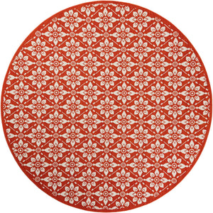 Rust Red 7' 10 x 7' 10 Outdoor Trellis Round Area Rug Weather Resistant for Patio, Deck, Terrace, Balcony, Porch Geometric Design Water Safe Outside Carpet for Sale at Rug Engine