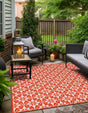 Rust Red 7' 10 x 7' 10 Outdoor Trellis Square Area Rug Weather Resistant for Patio, Deck, Terrace, Balcony, Porch Geometric Design Water Safe Outside Carpet for Sale at Rug Engine