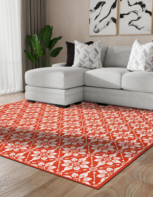 Rust Red 7' 10 x 7' 10 Outdoor Trellis Square Area Rug Weather Resistant for Patio, Deck, Terrace, Balcony, Porch Geometric Design Water Safe Outside Carpet for Sale at Rug Engine