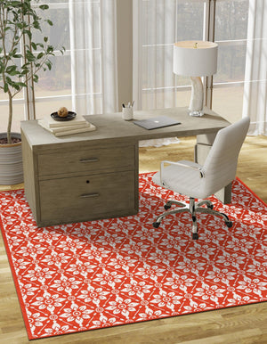 Rust Red 7' 10 x 7' 10 Outdoor Trellis Square Area Rug Weather Resistant for Patio, Deck, Terrace, Balcony, Porch Geometric Design Water Safe Outside Carpet for Sale at Rug Engine