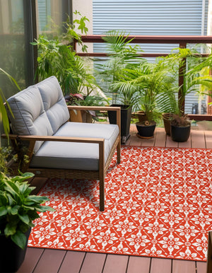 Rust Red 7' 10 x 7' 10 Outdoor Trellis Square Area Rug Weather Resistant for Patio, Deck, Terrace, Balcony, Porch Geometric Design Water Safe Outside Carpet for Sale at Rug Engine