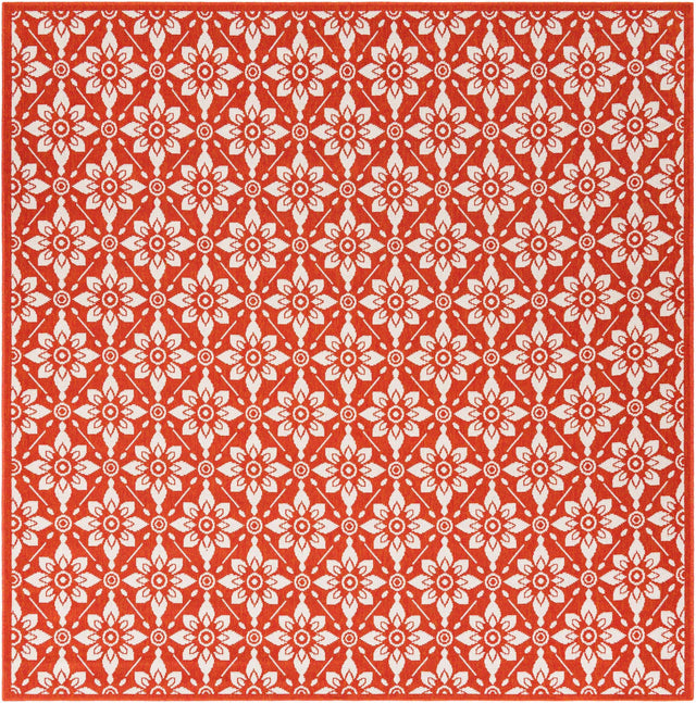 Rust Red 7' 10 x 7' 10 Outdoor Trellis Square Area Rug Weather Resistant for Patio, Deck, Terrace, Balcony, Porch Geometric Design Water Safe Outside Carpet for Sale at Rug Engine