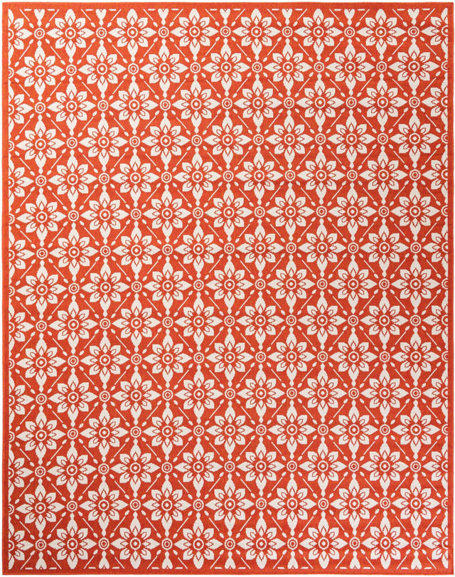 Rust Red 7' 10 x 10' Outdoor Trellis Rectangle Area Rug Weather Resistant for Patio, Deck, Terrace, Balcony, Porch Geometric Design Water Safe Outside Carpet for Sale at Rug Engine