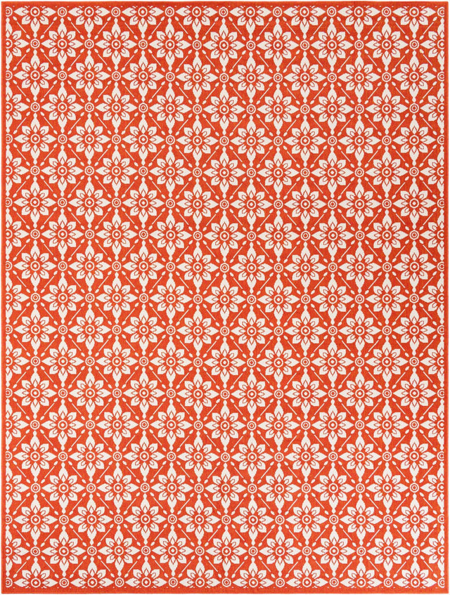 Rust Red 9' x 12' Outdoor Trellis Rectangle Area Rug Weather Resistant for Patio, Deck, Terrace, Balcony, Porch Geometric Design Water Safe Outside Carpet for Sale at Rug Engine