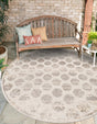 Beige and Ivory 3' 1 x 3' 1 Sabrina Soto Outdoor Round Area Rug Weather Resistant for Patio, Deck, Terrace, Balcony, Porch Durable Carpet for Exterior Home Design for Sale at Rug Engine