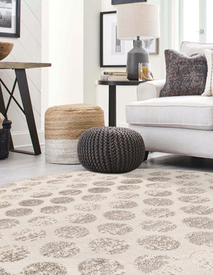 Beige and Ivory 5' 1 x 5' 1 Sabrina Soto Outdoor Round Area Rug Weather Resistant for Patio, Deck, Terrace, Balcony, Porch Durable Carpet for Exterior Home Design for Sale at Rug Engine