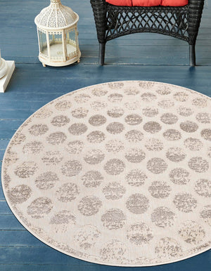 Beige and Ivory 10' x 10' Sabrina Soto Outdoor Round Area Rug Weather Resistant for Patio, Deck, Terrace, Balcony, Porch Durable Carpet for Exterior Home Design for Sale at Rug Engine