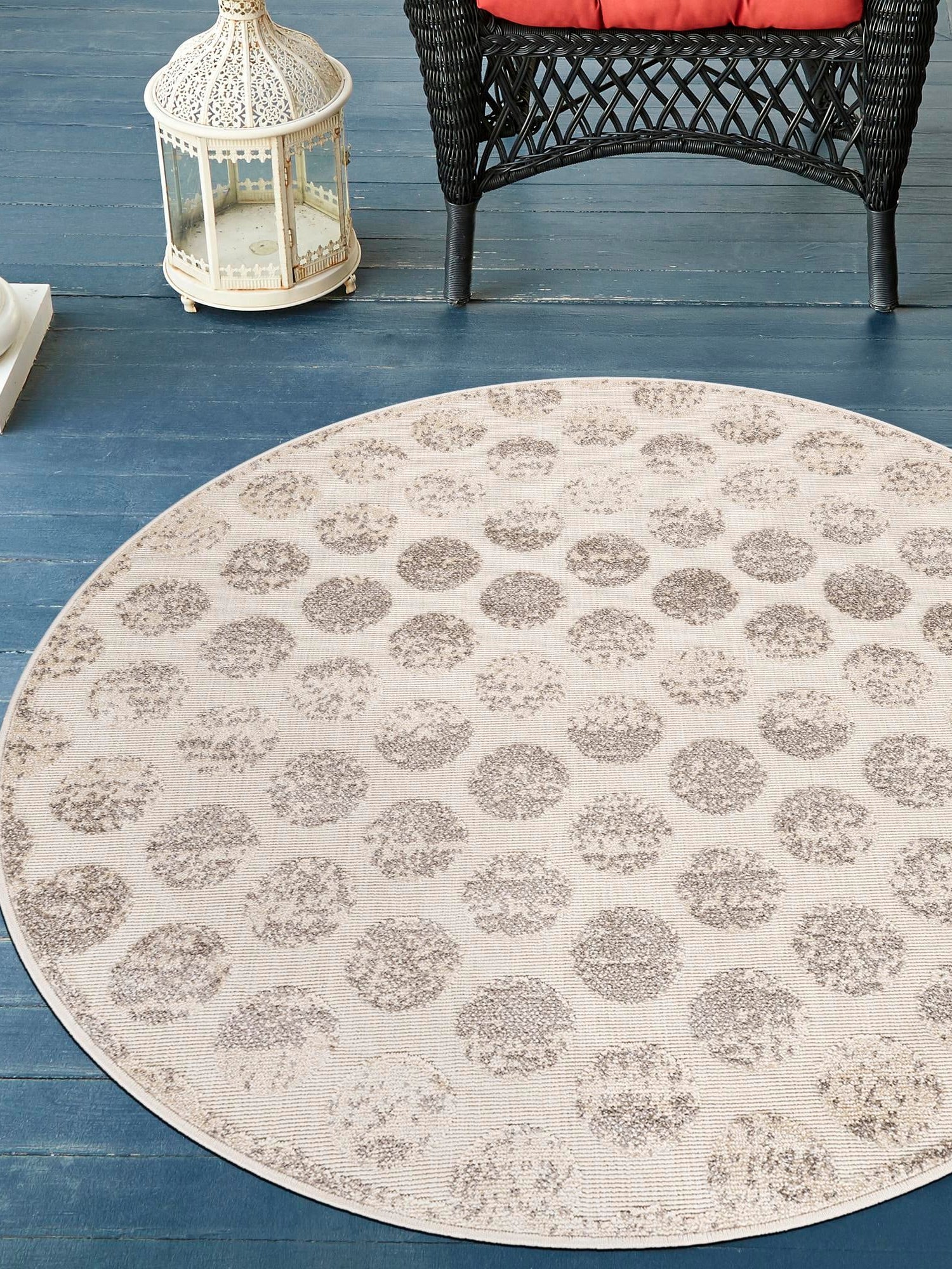 Beige and Ivory 5' 1 x 5' 1 Sabrina Soto Outdoor Round Area Rug Weather Resistant for Patio, Deck, Terrace, Balcony, Porch Durable Carpet for Exterior Home Design for Sale at Rug Engine