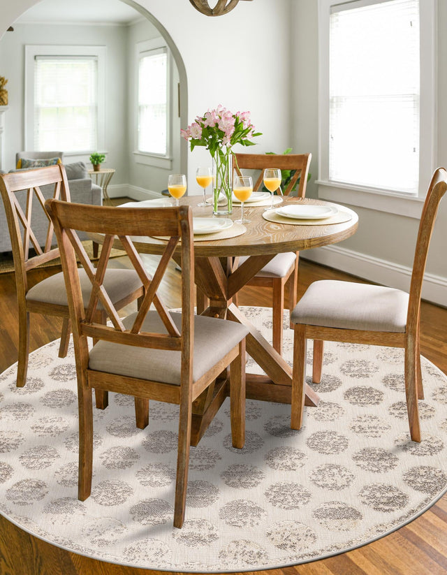 Beige and Ivory 10' x 10' Sabrina Soto Outdoor Round Area Rug Weather Resistant for Patio, Deck, Terrace, Balcony, Porch Durable Carpet for Exterior Home Design for Sale at Rug Engine