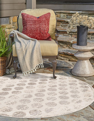 Beige and Ivory 10' x 10' Sabrina Soto Outdoor Round Area Rug Weather Resistant for Patio, Deck, Terrace, Balcony, Porch Durable Carpet for Exterior Home Design for Sale at Rug Engine