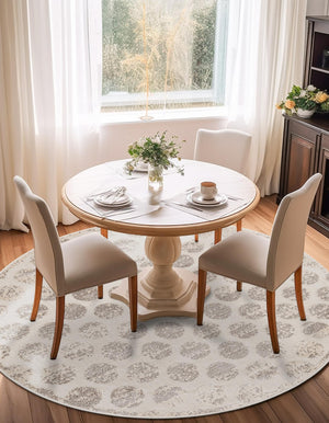 Beige and Ivory 3' 1 x 3' 1 Sabrina Soto Outdoor Round Area Rug Weather Resistant for Patio, Deck, Terrace, Balcony, Porch Durable Carpet for Exterior Home Design for Sale at Rug Engine