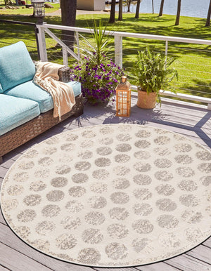 Beige and Ivory 10' x 10' Sabrina Soto Outdoor Round Area Rug Weather Resistant for Patio, Deck, Terrace, Balcony, Porch Durable Carpet for Exterior Home Design for Sale at Rug Engine