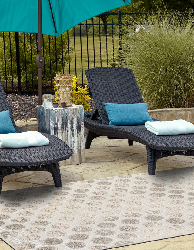 Beige and Ivory 7' 10 x 10' Sabrina Soto Outdoor Rectangle Area Rug Weather Resistant for Patio, Deck, Terrace, Balcony, Porch Durable Carpet for Exterior Home Design for Sale at Rug Engine