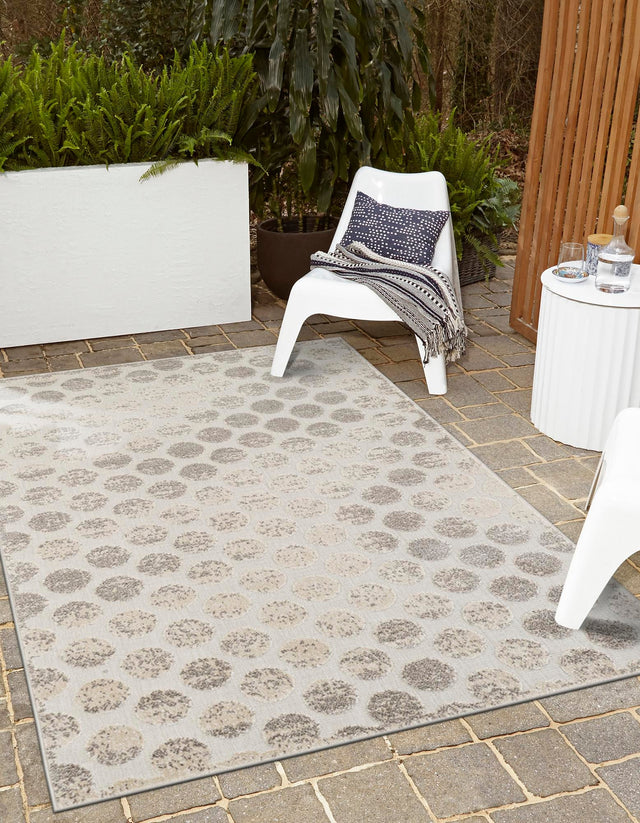 Beige and Ivory 7' 10 x 10' Sabrina Soto Outdoor Rectangle Area Rug Weather Resistant for Patio, Deck, Terrace, Balcony, Porch Durable Carpet for Exterior Home Design for Sale at Rug Engine