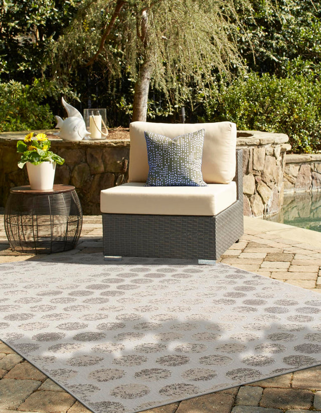 Beige and Ivory 7' 10 x 10' Sabrina Soto Outdoor Rectangle Area Rug Weather Resistant for Patio, Deck, Terrace, Balcony, Porch Durable Carpet for Exterior Home Design for Sale at Rug Engine
