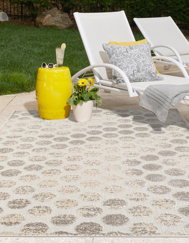 Beige and Ivory 4' 1 x 6' 1 Sabrina Soto Outdoor Rectangle Area Rug Weather Resistant for Patio, Deck, Terrace, Balcony, Porch Durable Carpet for Exterior Home Design for Sale at Rug Engine