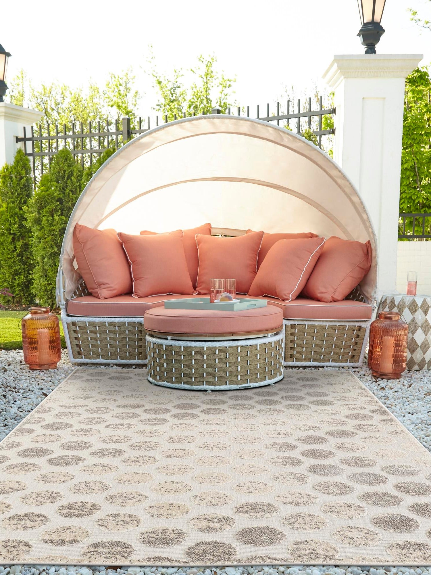 Beige and Ivory 7' 10 x 10' Sabrina Soto Outdoor Rectangle Area Rug Weather Resistant for Patio, Deck, Terrace, Balcony, Porch Durable Carpet for Exterior Home Design for Sale at Rug Engine