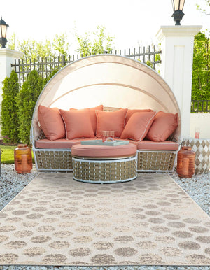 Beige and Ivory 7' 10 x 10' Sabrina Soto Outdoor Rectangle Area Rug Weather Resistant for Patio, Deck, Terrace, Balcony, Porch Durable Carpet for Exterior Home Design for Sale at Rug Engine