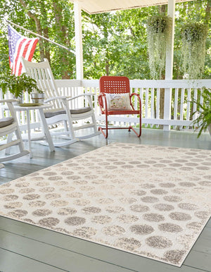 Beige and Ivory 4' 1 x 6' 1 Sabrina Soto Outdoor Rectangle Area Rug Weather Resistant for Patio, Deck, Terrace, Balcony, Porch Durable Carpet for Exterior Home Design for Sale at Rug Engine