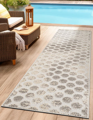 Beige and Ivory 2' 7 x 10' Sabrina Soto Outdoor Runner Area Rug Weather Resistant for Patio, Deck, Terrace, Balcony, Porch Durable Carpet for Exterior Home Design for Sale at Rug Engine