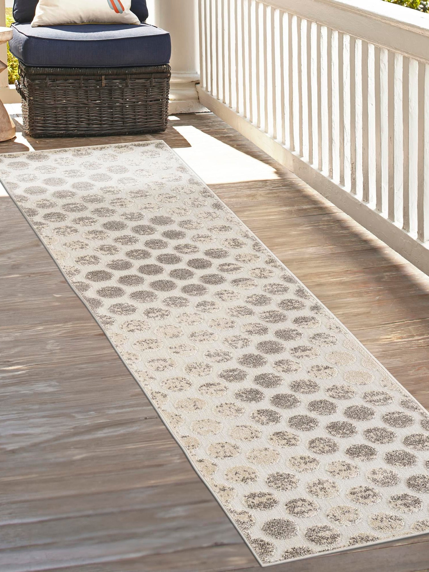 Beige and Ivory 2' x 8' Sabrina Soto Outdoor Runner Area Rug Weather Resistant for Patio, Deck, Terrace, Balcony, Porch Durable Carpet for Exterior Home Design for Sale at Rug Engine